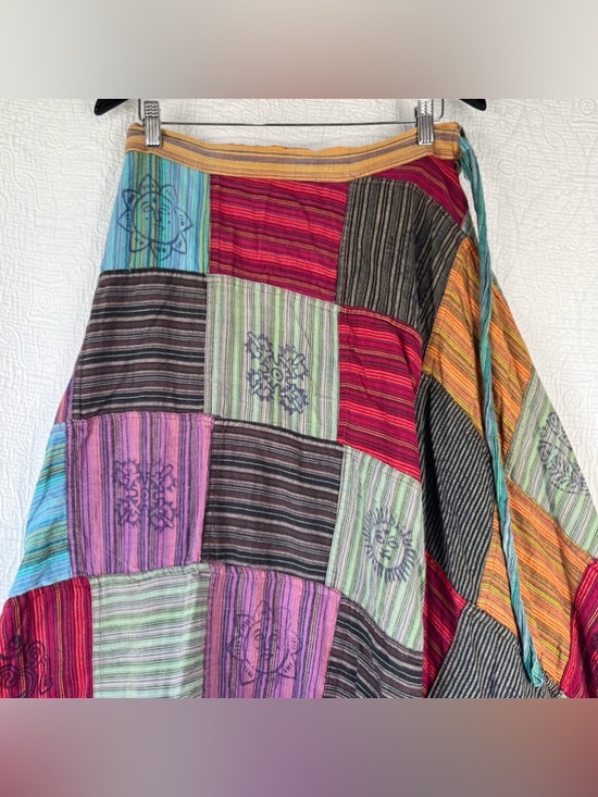 Patchwork Wrap Around Skirt Boho Hippie 100 Cotton Maxi Skirts One Size Nepal OS - Picture 12 of 16